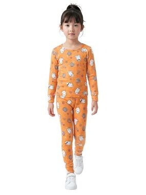 Toddler Girl Orange Ghost Print Pajama Set